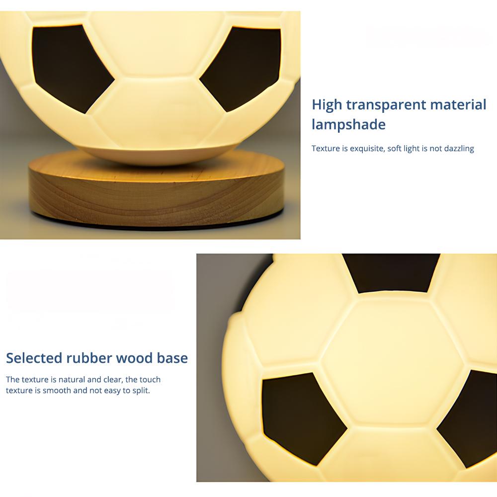 Football Small Table Lamp Solid Wood Glass Night USB LED Circular Bedside Light Study Room Decoration Atmosphere Remote Dimming