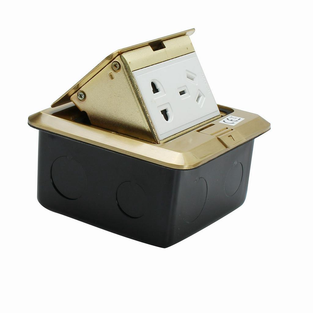 Aluminum Alloy Golden 10A Pops- Up Floor Socket Waterproof Ground Sockets Plug 2 Way Electrical Switches Power Outlet 2500W