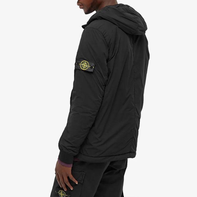 Stone Island Solid Color Logo Pocket Hooded Long Sleeve Jacket Men jackets Black 751541928-V0029