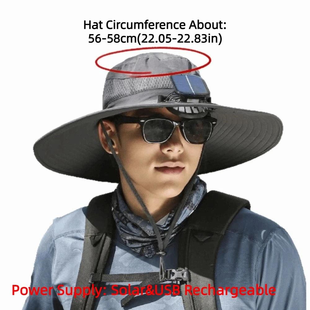 Breathable Solar Fan Hat UV Protection Wide Brim Summer Fan Visor Cap Lightweight Portable Fishing Bucket Hat Hot Weather