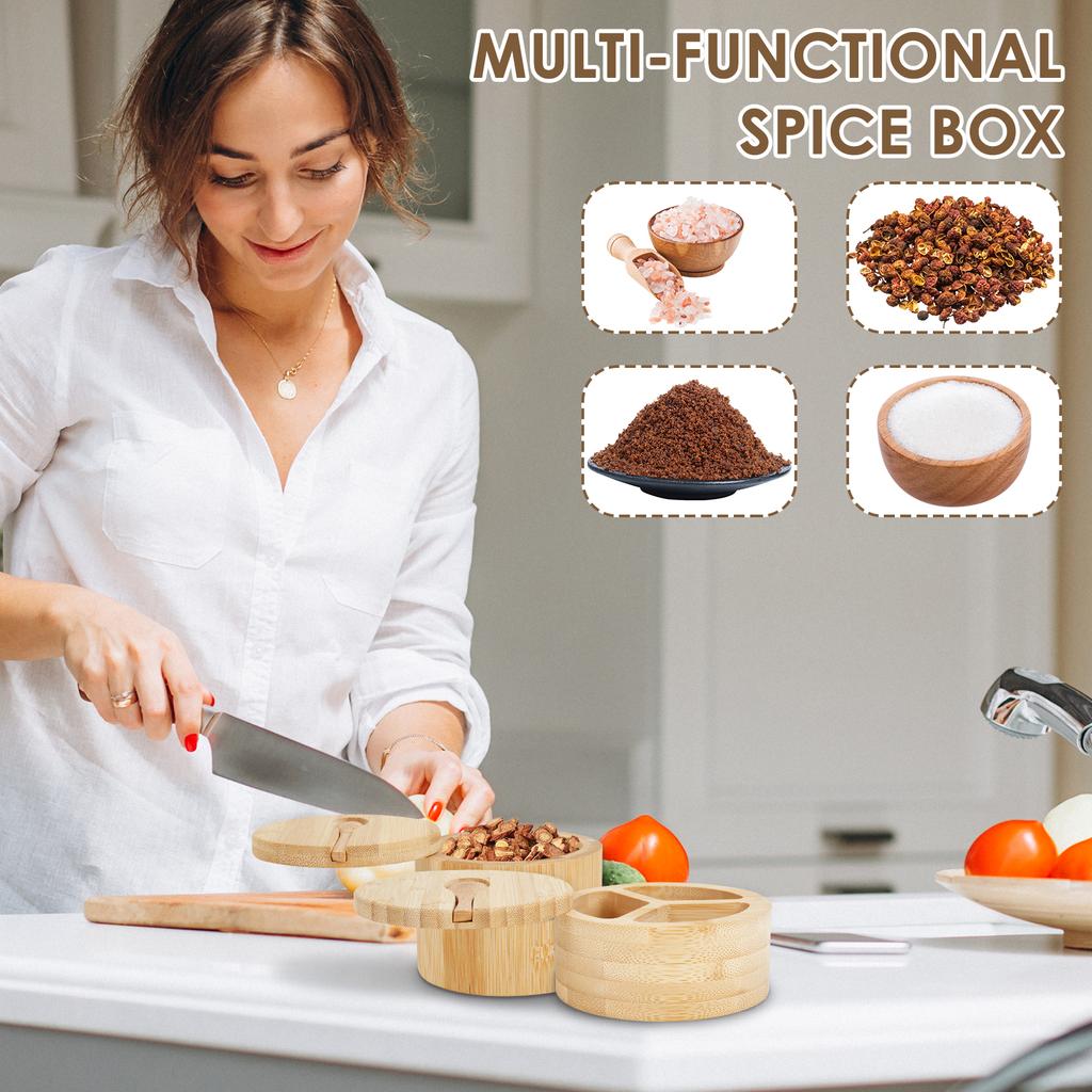 Wood Salt or Spice Box with Lid and Scoop, Spice Storage Box Salt Container To Storage Pepper, Table Salt, Gourmet Salts, Spice