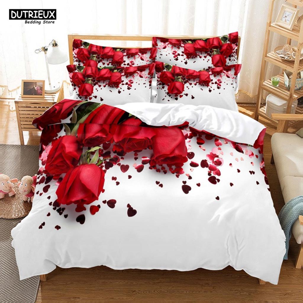 

3D Love Flower Bedding Print Polyester Bedding Sets Child Kids Covers Boys Bed Linen Set For Teens King Size Bedding Set EU Single(135*200cm)3pcs