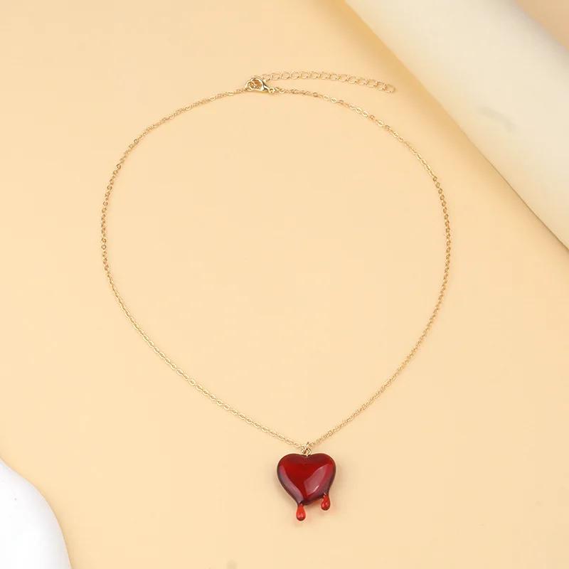 Halloween Personality Heart Pendant Necklace Earring Women Luxury Gothic Blood Droplet Ear Hook Jewelry Choker Accessories