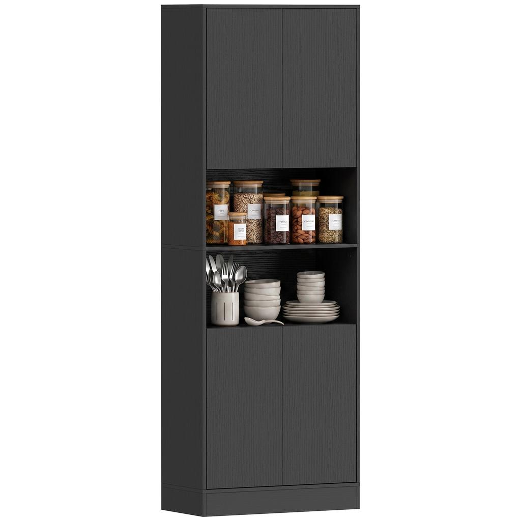 170 cm Tall Kitchen Cupboard Soft-Close Hinges Black Wood Effect