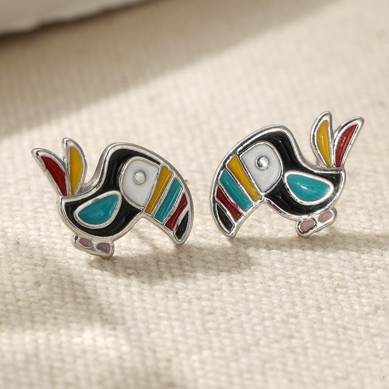 Lovely Parrot Birds Pattern Stud Earrings for Women's  Creative Earrings Fit Daily Wearing Exquisite Jewelry Accessories