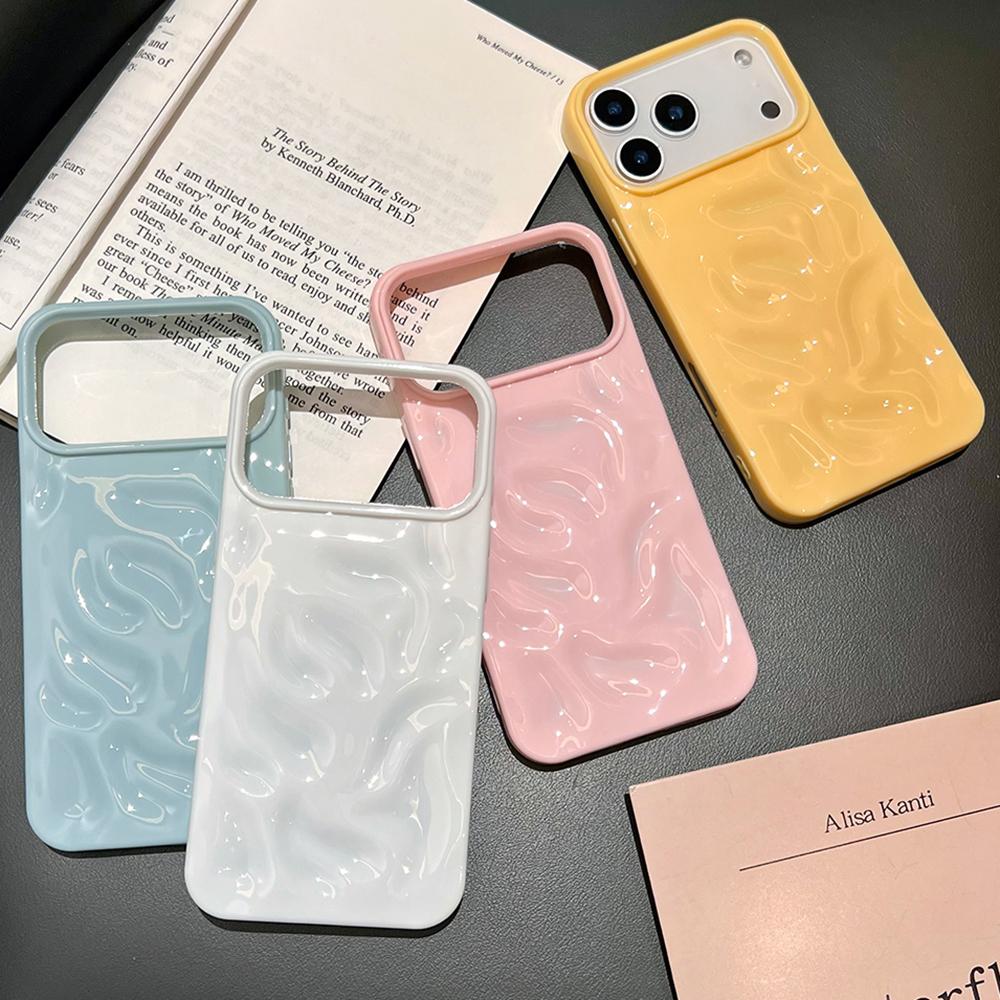 Fashion 3D Wrinkled Texture Phone Case For 17 16 15 14 13 12 11 Pro Max 16 Plus Air Silicone Shockproof Candy Back Cover
