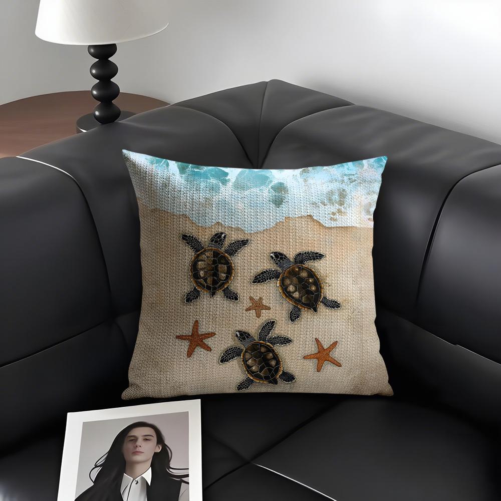Sea Turtle Fashion Cushion Cover Natural Linen Organic Fabric Double-Sided Printing Sofa Home Decor Gift Pillow Case