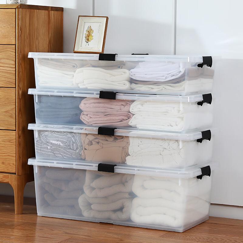 Under-Bed Storage Box with Wheels - Transparent Flat Organizer