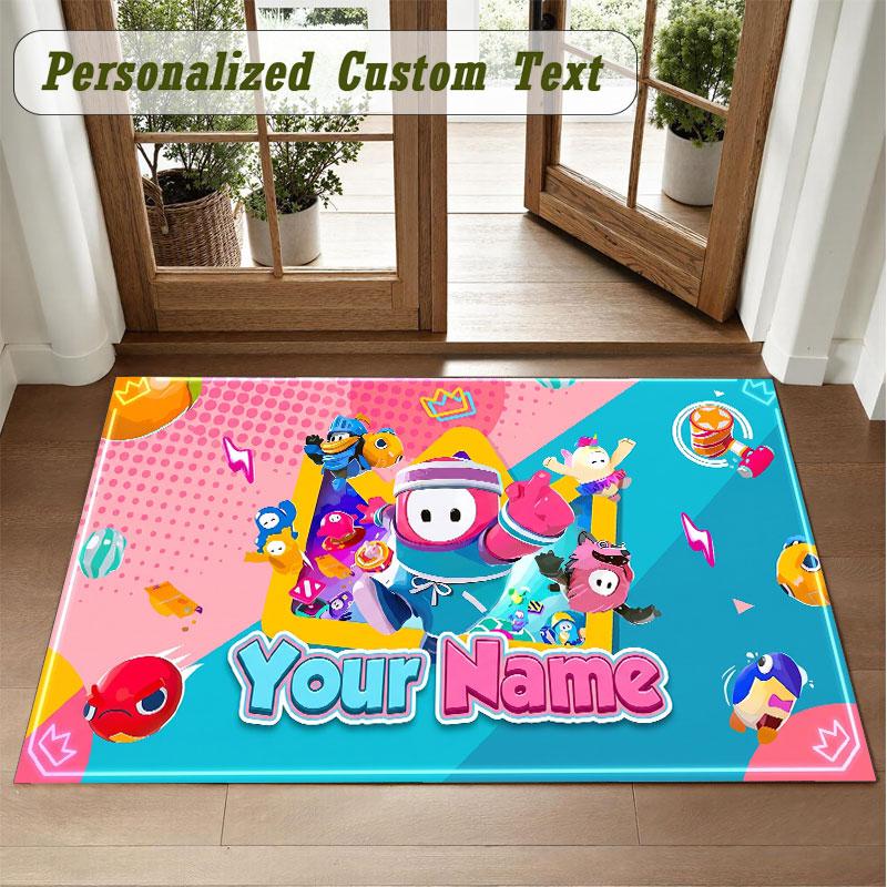 Crystal Velvet Square Rug Custom NameFall Guys Pattern Non Slip Home Floor Decor Rug