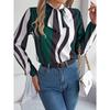 New Style Contrasting Color Striped Lace-up Lantern Sleeve Chiffon Top