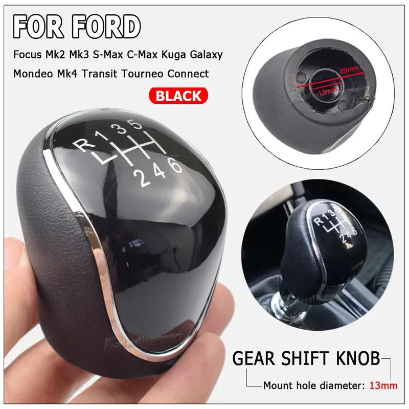 6 Speed Car Leather Gear Shift Knob for Ford S-Max C-Max Kuga Galaxy Mondeo 4 Mk4 Transit Tourneo Connect Focus Auto Accessories