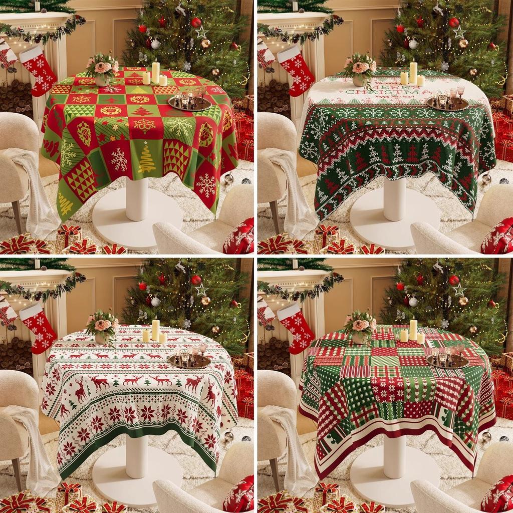 Christmas New Year Decor Round Tablecloth Waterproof Heat Resistant Washable Table Cover