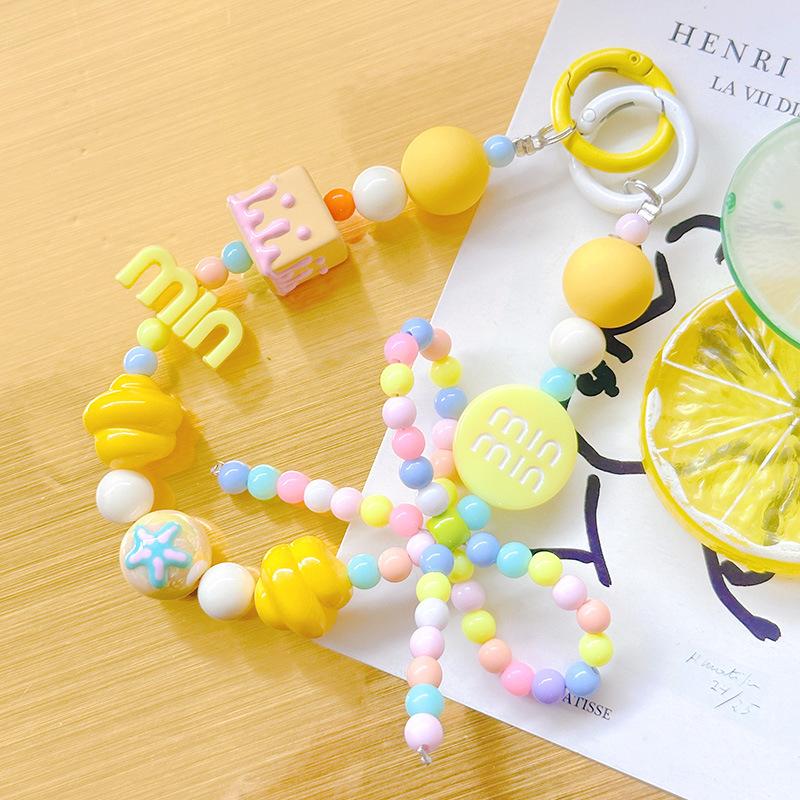 Candy Color Phone Buckle Beads Cute Lanyards  Bead Chain Pendant For Phone Strap