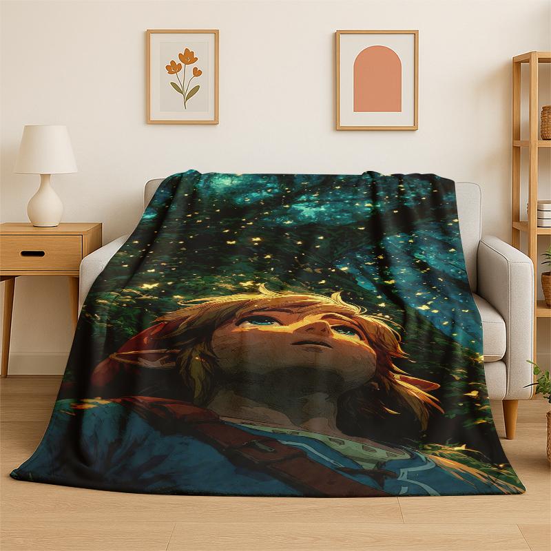 Classic Game ZZelda Cartoon Link Flannel Blanket Soft Warm Throw Blanket for Bedroom Living Room Bed Travel Camping Picnic