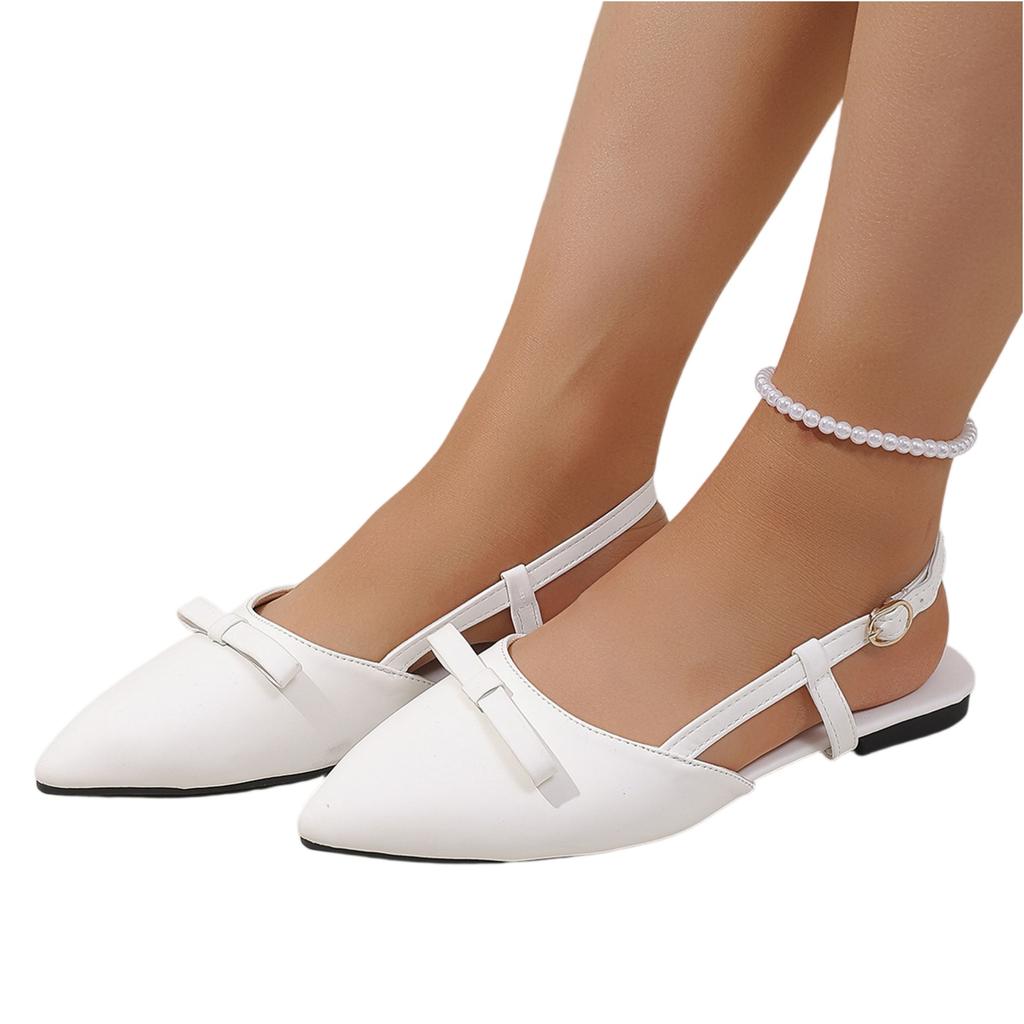 Women Summer French Style Open Back Mary Jane Flat Shoes Square Toe One Strap Bow Accent Casual Slip On Flats