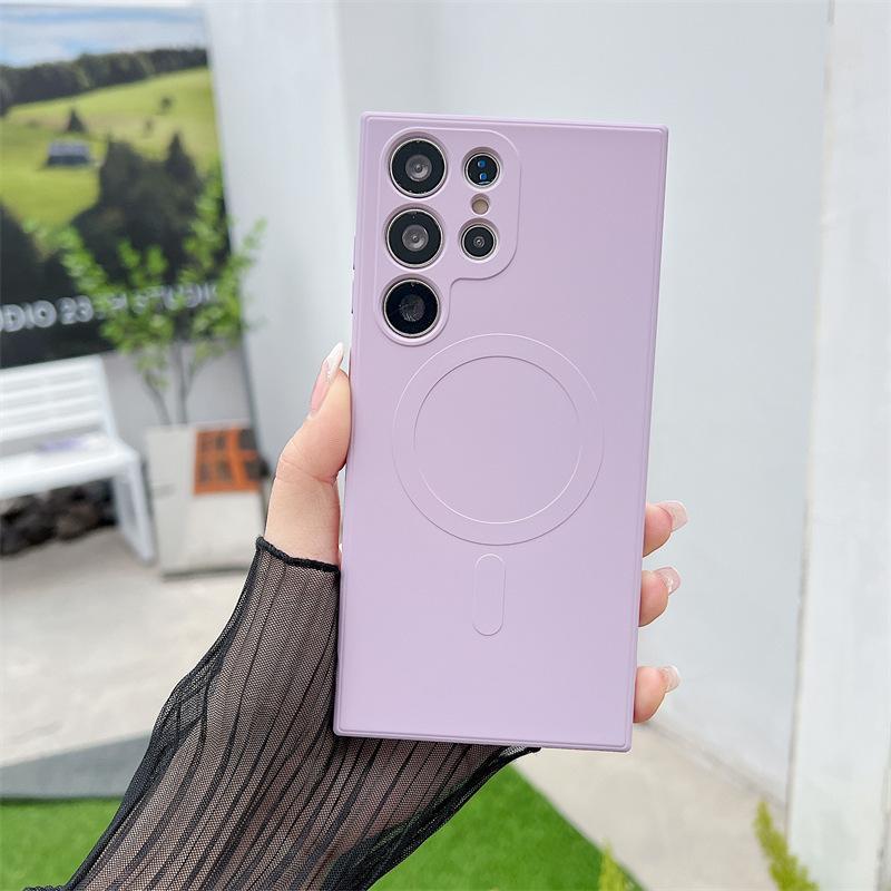 Suitable for Samsung S23ultra Magnetic Suction Mobile Phone Case S22 Liquid Silicone S24plus Lens Full Inclusive Protective Case