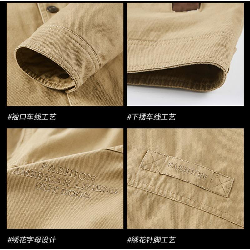 Spring and Autumn Style Lapel Jacket for Men's Outdoor Multi Pocket Workwear Top for Men's Loose Casual Jacket