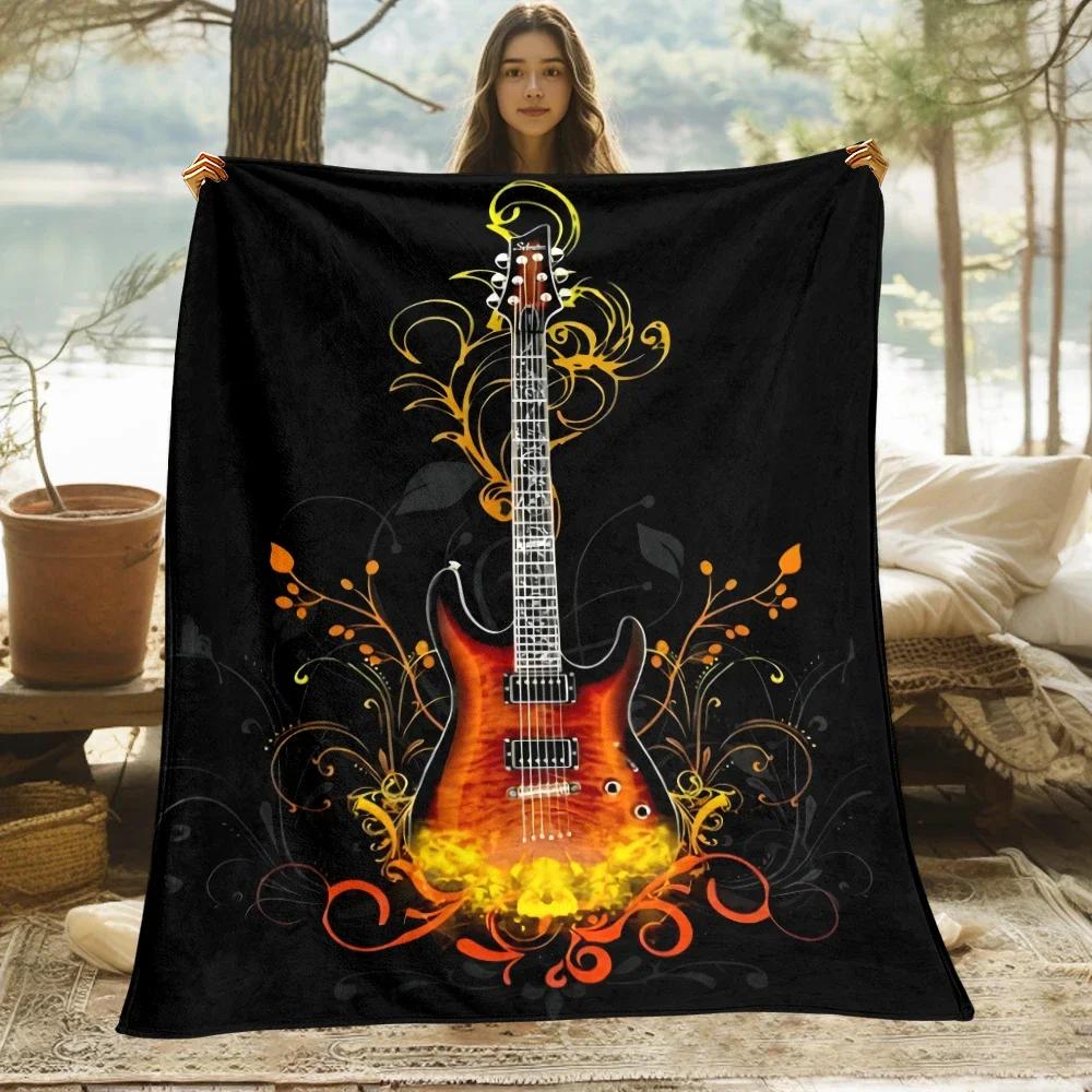 1 PC guitar blanket - Lightweight Flannel Throw for sofas, travel, camping, living rooms, office, chair and beds.