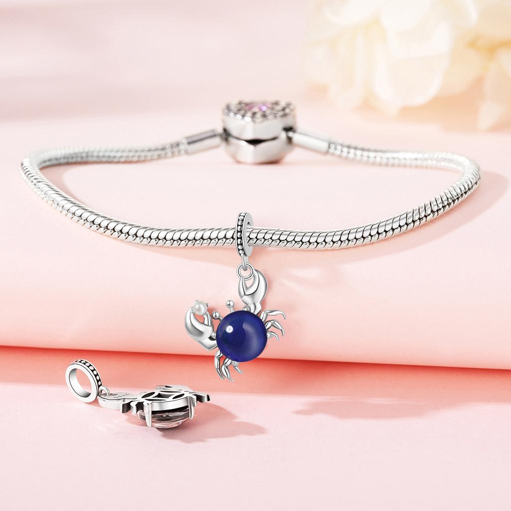 Beads Copper Charms Original Dark Blue Crab Ocean Pendant Beads Fit Bracelet Jewelry Diy Women Fine Gift Accessory