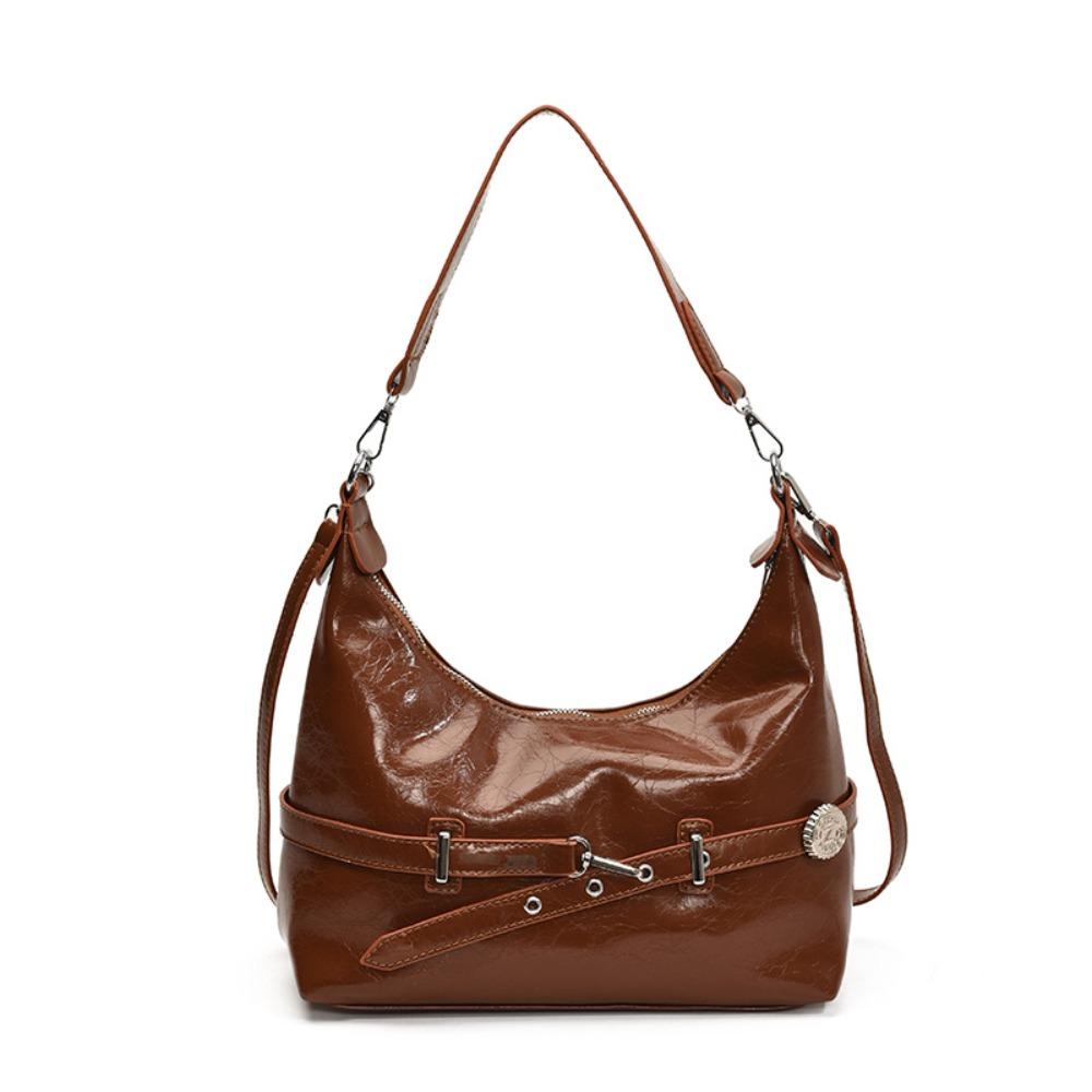 

Solid Color Leather Underarm Bag Leisure Women s Armpit Bag Trendy Buckle Shoulder Bag Ladies коричневий