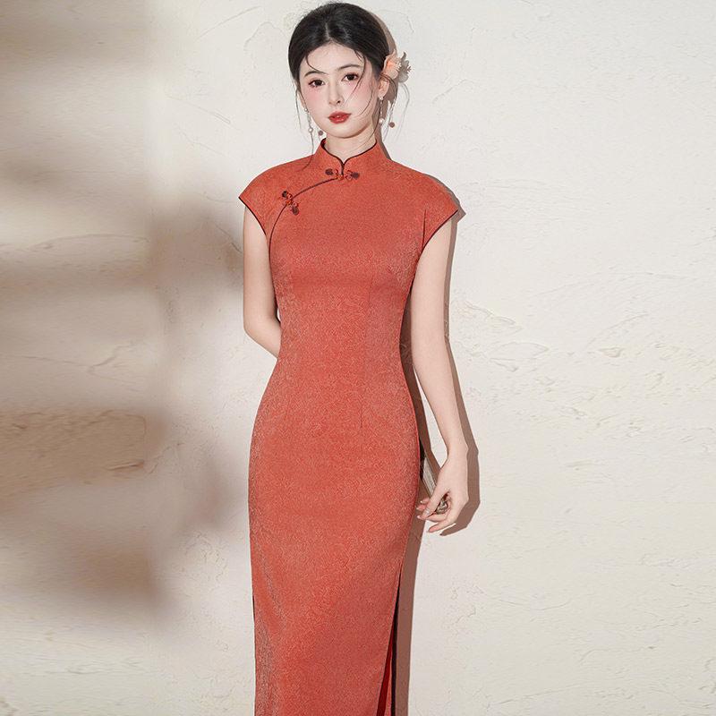Orange national style new Chinese sleeveless daily Suzhou long cheongsam improved young 1011 new women's high sense
