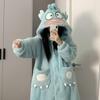 OEING Women's Cartoon Clownfish Hooded Coral Fleece Bathrobe