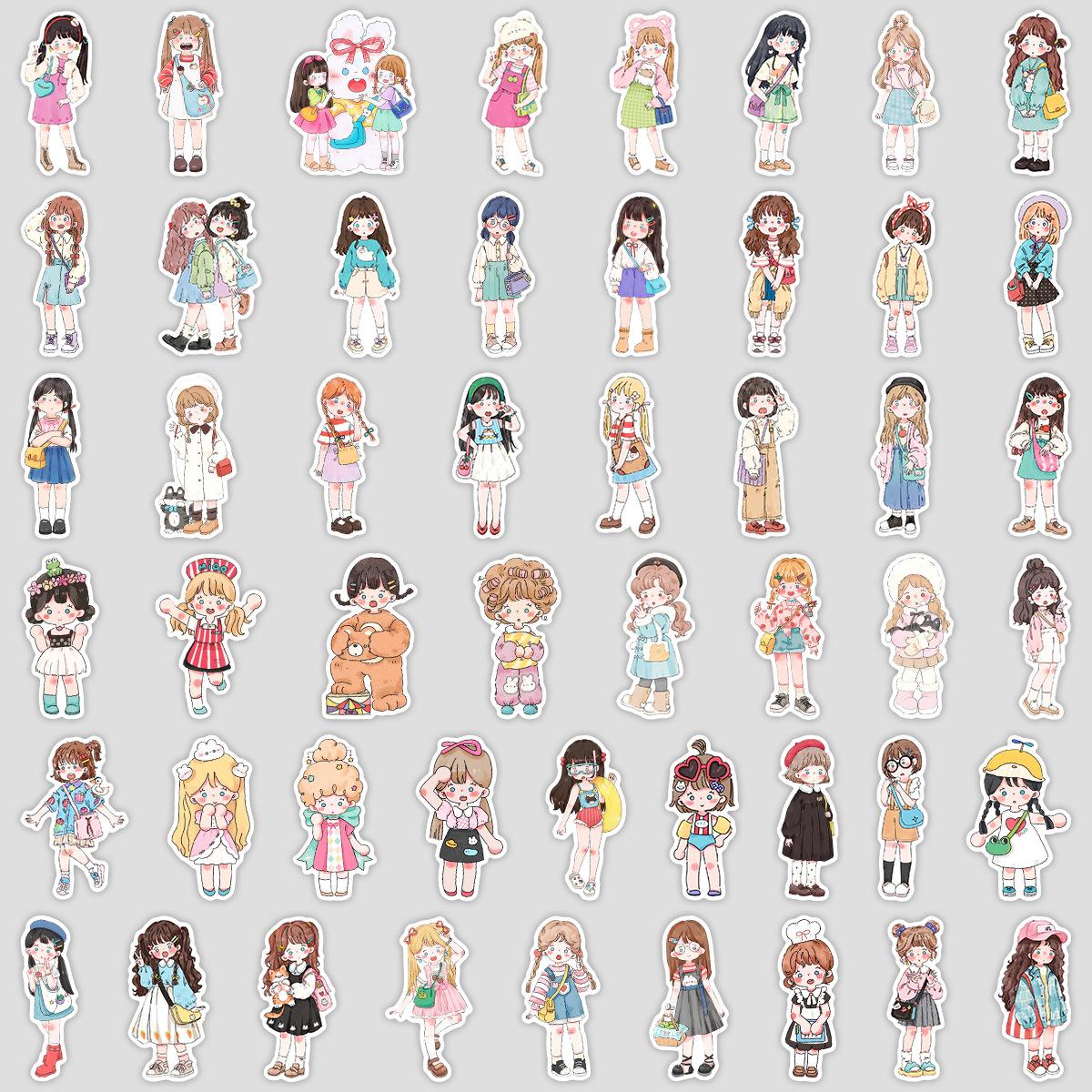 

50 Набор наклеек с мультяшными нарядами для девочек, граффити, для украшения чашек для воды, мобильных телефонов, компьютеров, скейтбордов, водонепроницаемые