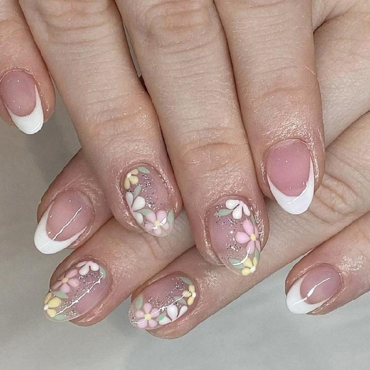 24pcs Acrylic False Nail With Short Shape And Glitters Finish Press on Nail For Fashionable Women Nail Decoration
