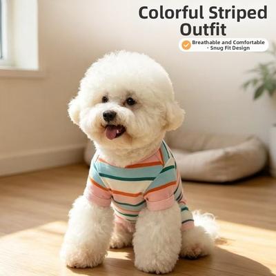 Breathable Dog Four Legged Clothes Elastic Cat Pajamas Colorful Striped Dog Jumpsuits  Cats Dogs