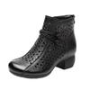 Summer Soft Leather Hollow Short Boots Ethnic Wind Hole Soft-soled Cool Boots Medium Heel Thick Heel Retro Mother Comfortable Sandals