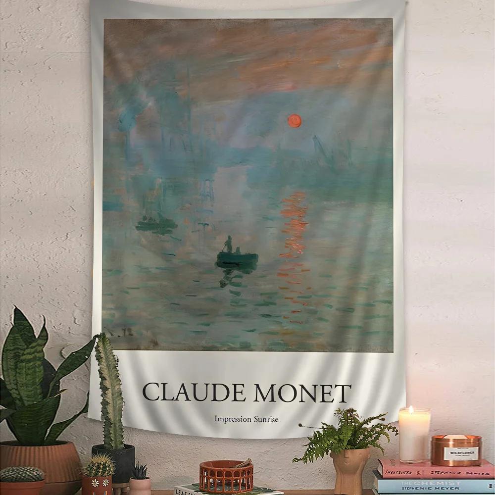 VIKAMA Artistic Style Monet Water Lilies Tapestry Bedroom Atmosphere Enhancer Living Room Wall Decor Tapestry Room Decoration