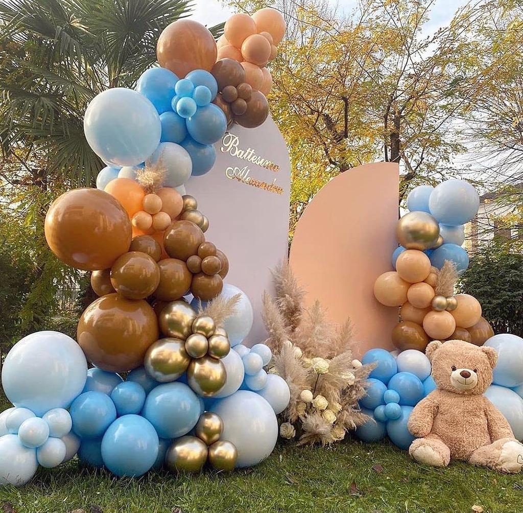 Bruiloft Verjaardag Babyborrel Geslachtsonthulling Decoraties Stofblauw Wit Ballonnenboog Slingerset