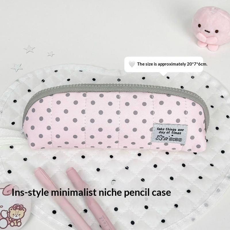 Aesthetic Dot Pencil Case Portable Korean Style Pencil Pouch Handheld Large Capacity Stationery Organizer Students