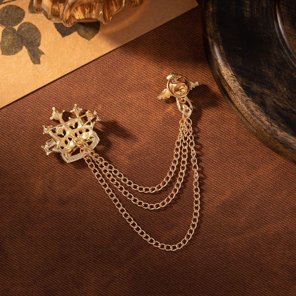 Strass-Krone Quaste Brosche Kreuz Anzug Kragen Pin Temperament Herren Brosche Männlicher Charme