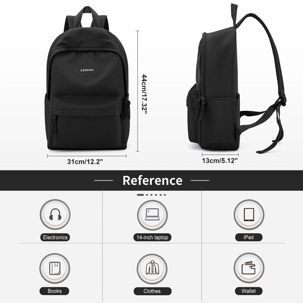 University Laptop Backpack Leisure School Backpack High School College Backpack, Black Commuter Nylon Backpack for Women Men