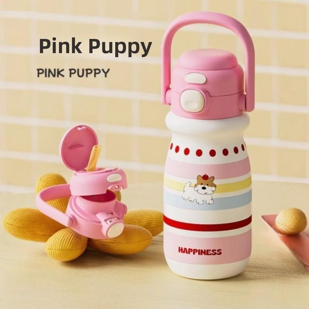 520ml Bounce Insulated Cup Double Drink with Handle Cartoon Straw Cup Leak Proof Heat and Cold Insulation