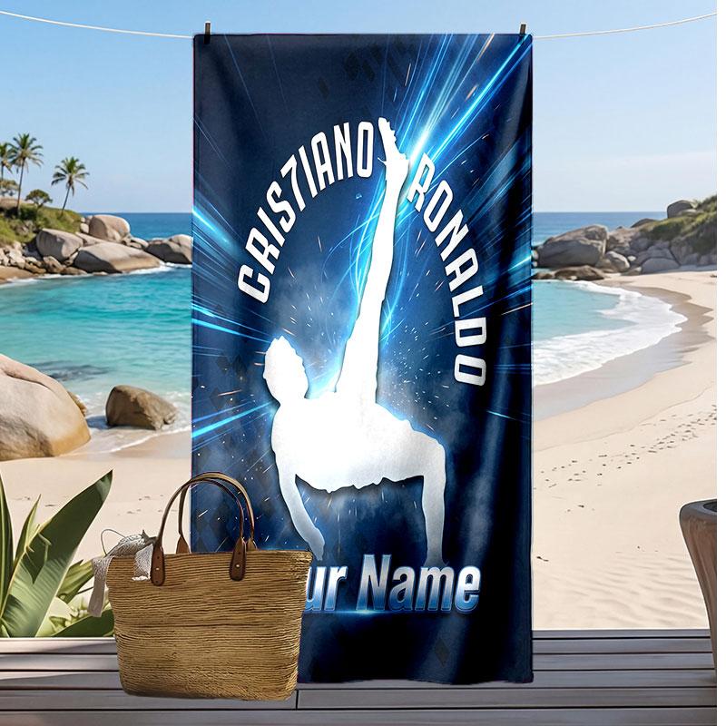 Cristiano Ronaldo Personalized Printed Beach Towel Soccer Logo Support Custom Name Text Absorbent Towel For Sport Travel Special Gift