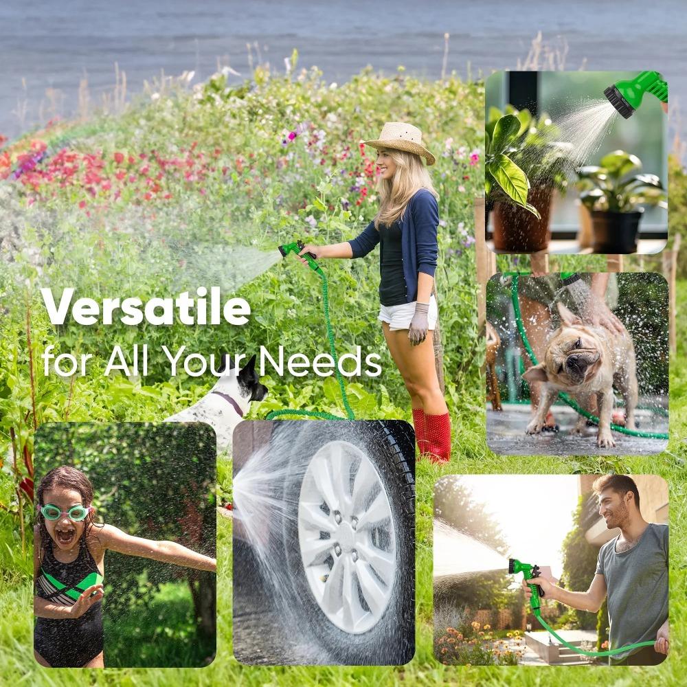 100ft Expandable Flexible Garden Water Hose, 3/4", 7 Sprayer Nozzle, Nylon, Outdoor