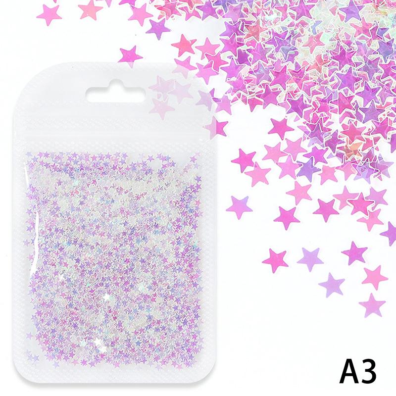 3mm Star Shaped Holographic Nail Glitter Mix Laser Nail Charm Colourful Bling Decoration Accessories for Nail Art