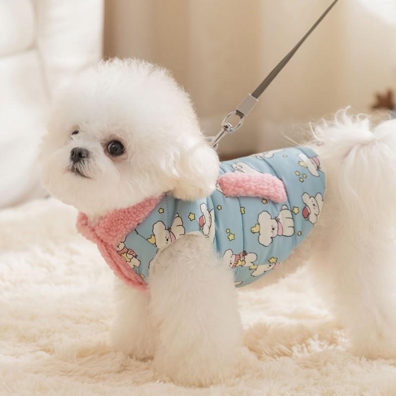 Pet Cotton Winter Coat With High Neck Color Block Design Cartoon Print Warm Dog Vest Cold Season