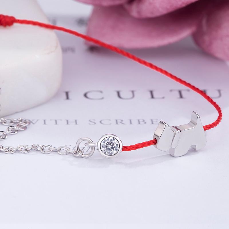 S925 Sterling Silver Dog Pig Charm Bracelet Red String Adjustable Chain Jewelry for Women Pet Lover Gift Cute Animal Bracelets