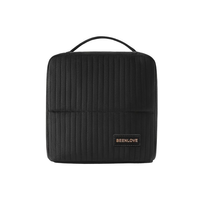 

Stand-Up Makeup Bag with Compartments,Velvet Cosmetic Organizer with Luggage Strap, Large Capacity Toiletry Travel Storage Pouch чёрный