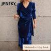 JPNTKY Women's Fashion Summer Spring Solid Color Print V-Neck Long Sleeve Casual Dresses
