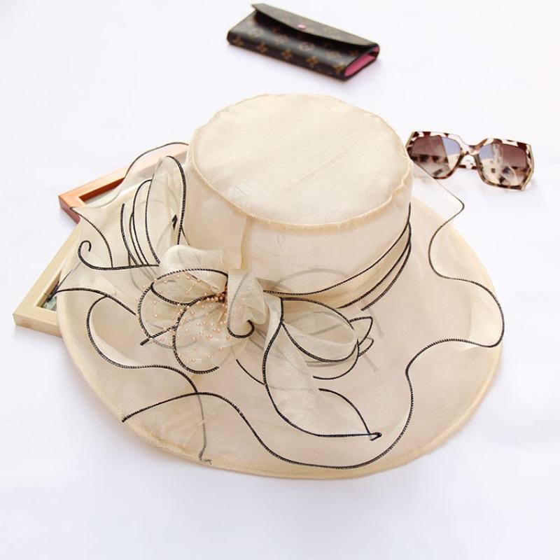 Summer Korean Version of Flower Mesh Sun Hat Beach Sun Hat Women's Organza Top Hat