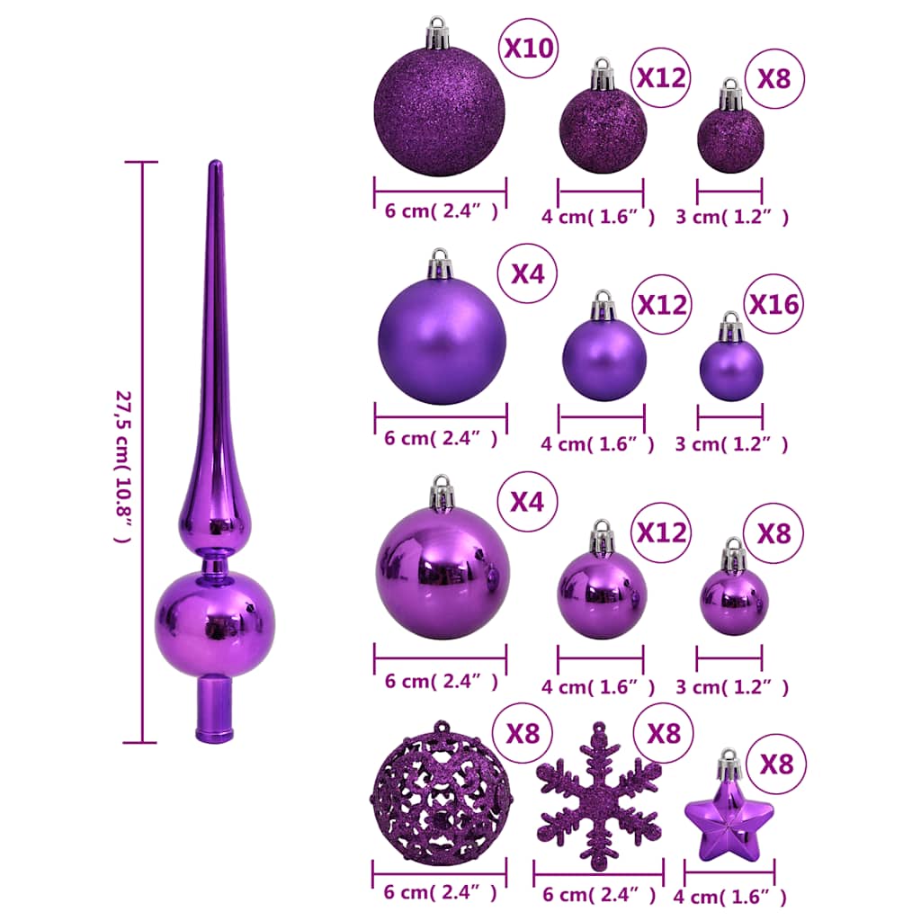 111 Piece Christmas Ornament Set Purple Polystyrene