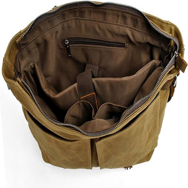 Waxed Canvas Messenger Bag for Laptop, Adjustable Shoulder Crossbody Satchel, Water-Resistant, 15-Inch, Brown Color