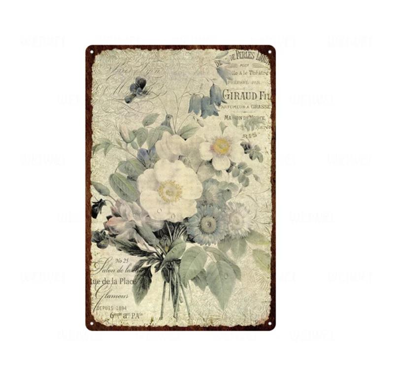 Flower Vintage Shabby Metal Tin Sign Artistic Tin Painting Indoor Home Living Room Decor Pin Up Man Cave Wall Sticker Tin Pla