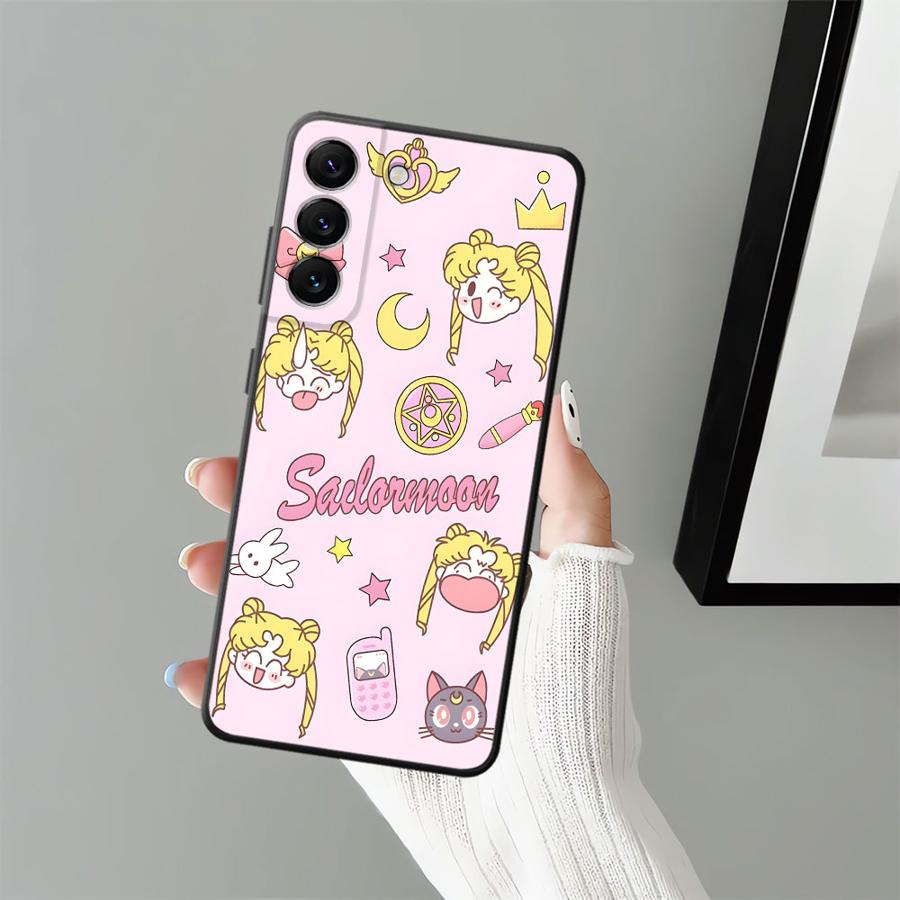 Case for Samsung Galaxy A25 A71 A51 A73 A32 A24 A55 A35 A36 A23 A53 A26 A72 A41 A22 A52 Black Soft Phone Cover Wacky Sailor Moon