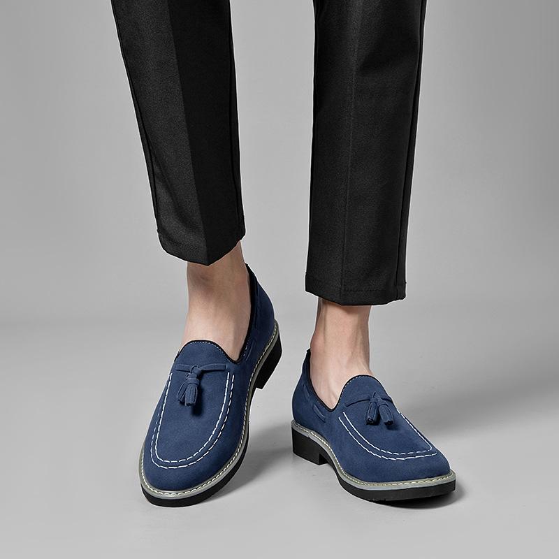New leather shoes large size heightening Doudou shoes breathable loafers men's suede leather fringed feet casual men 2025