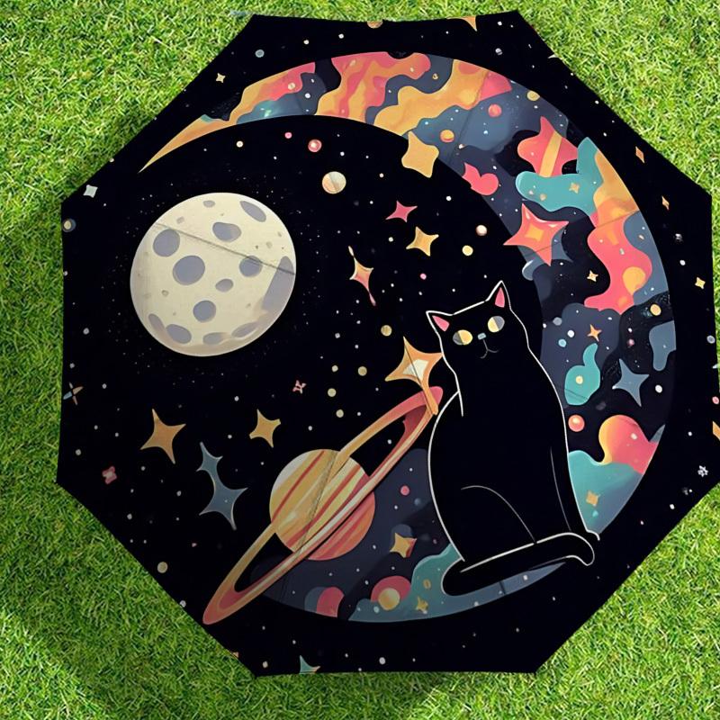 Galactic Cat Adventure: Colorful Cosmic Umbrella - Auto Open/Closed, Outdoor Gear for Travelers, Lightweight and Durable 032